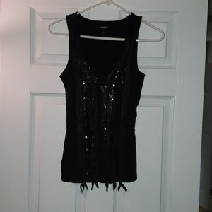 Express Black Embellished Ribbed Tank